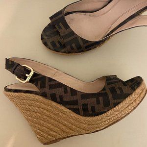 Fendi Zucca FF Logo Printed Wedges